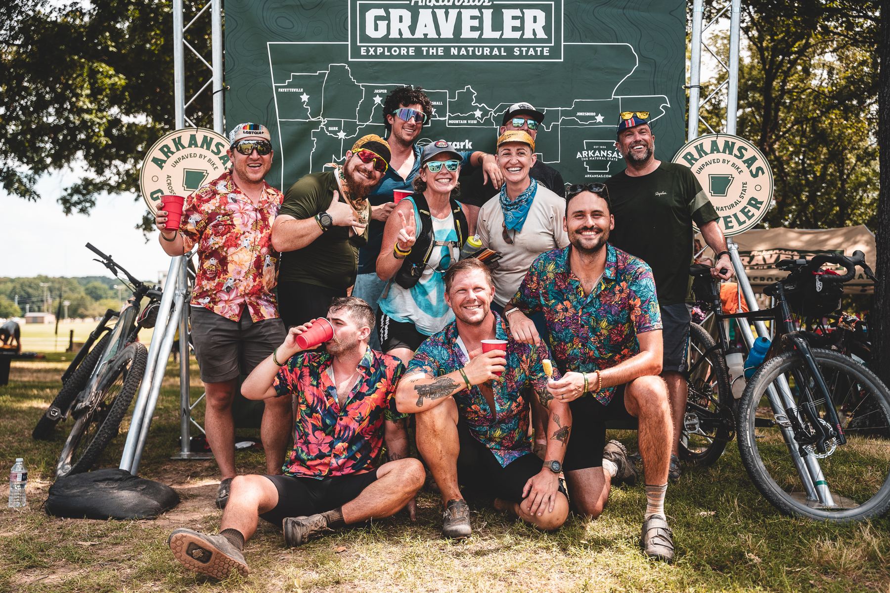 Riders celebrating at the Arkansas Graveler finish