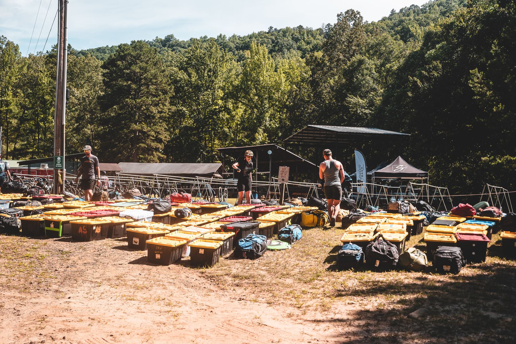 Numbered bags loaded onto the luggage truck at the start of the day